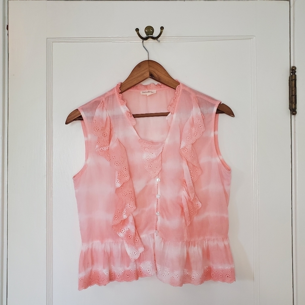 Rebellion Again Babydoll Crop Top – Size L – Cotton Candy Pink Tie-Dye 